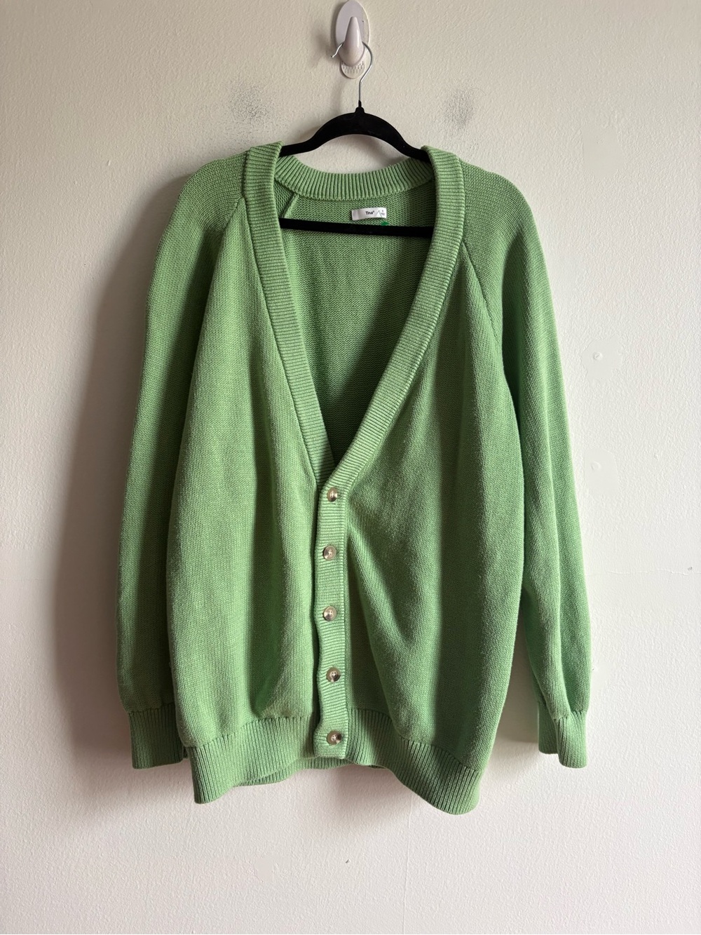 Aritzia TNA Sz L Knit Green Relaxed Cotton Blend Cardigan Sweater - Picture 2 of 9